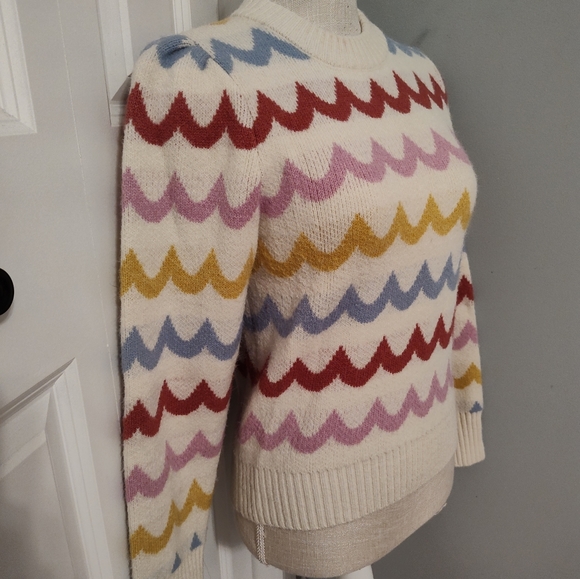 💕 EUC Greylin Brand Janey Ivory Wave Retro Look Fitted Sweater, Ladie's, Small - Picture 5 of 15